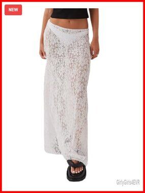 Lace Maxi Skirt Sheer Long Flowy Boho Summer Beach Coverup